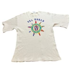 Vintage 80s 90s Sea World Thermal Waffle‎ Knit Shirt Conserve Thru Education